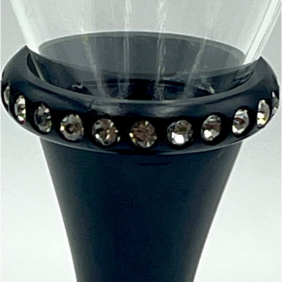 Set of 2 - Deco Glam Glass Champagne Flutes with Black Metal Stem & Rhinestones - Picture 5 of 14
